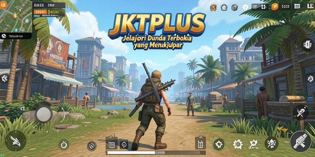 Screenshot gameplay JKTPLUS menampilkan petualangan seru di dunia terbuka.
