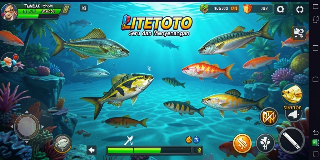 Tampilan gameplay LITETOTO dengan aksi Tembak Ikan yang menarik dan seru.